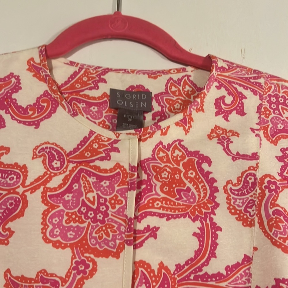 Sigrid Olsen cream w/pink and orange paisley and floral jacket - Picture 5 of 11